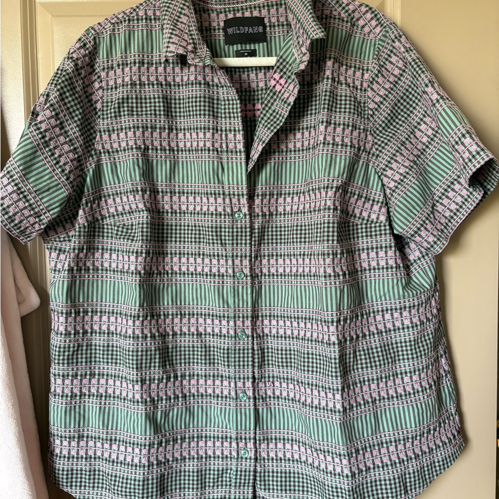 Wildfang Green and Pink androgynous Shirt